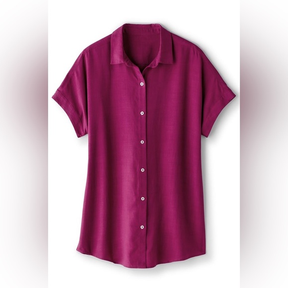 NWT Soft surroundings je veux lyocell short sleeve button down shirt magenta XL - Picture 1 of 7